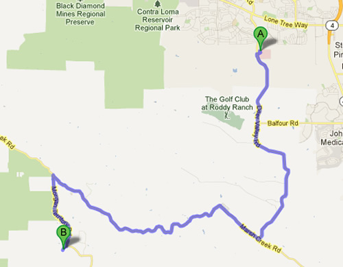 Directions from Antioch to Camp Four Paws