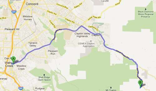 Directions from Ygnacio Valley Road Walnut Creek to Camp Four Paws